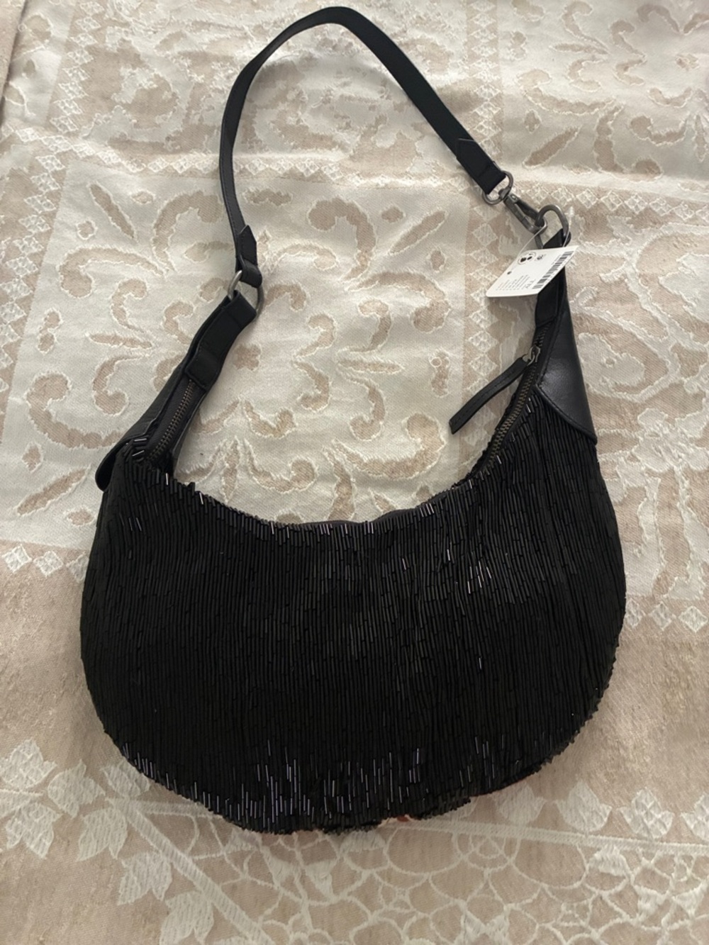 Free People Black Beaded Shoulder Bag with Red and Cream Floral Embroidery - Picture 3 of 5